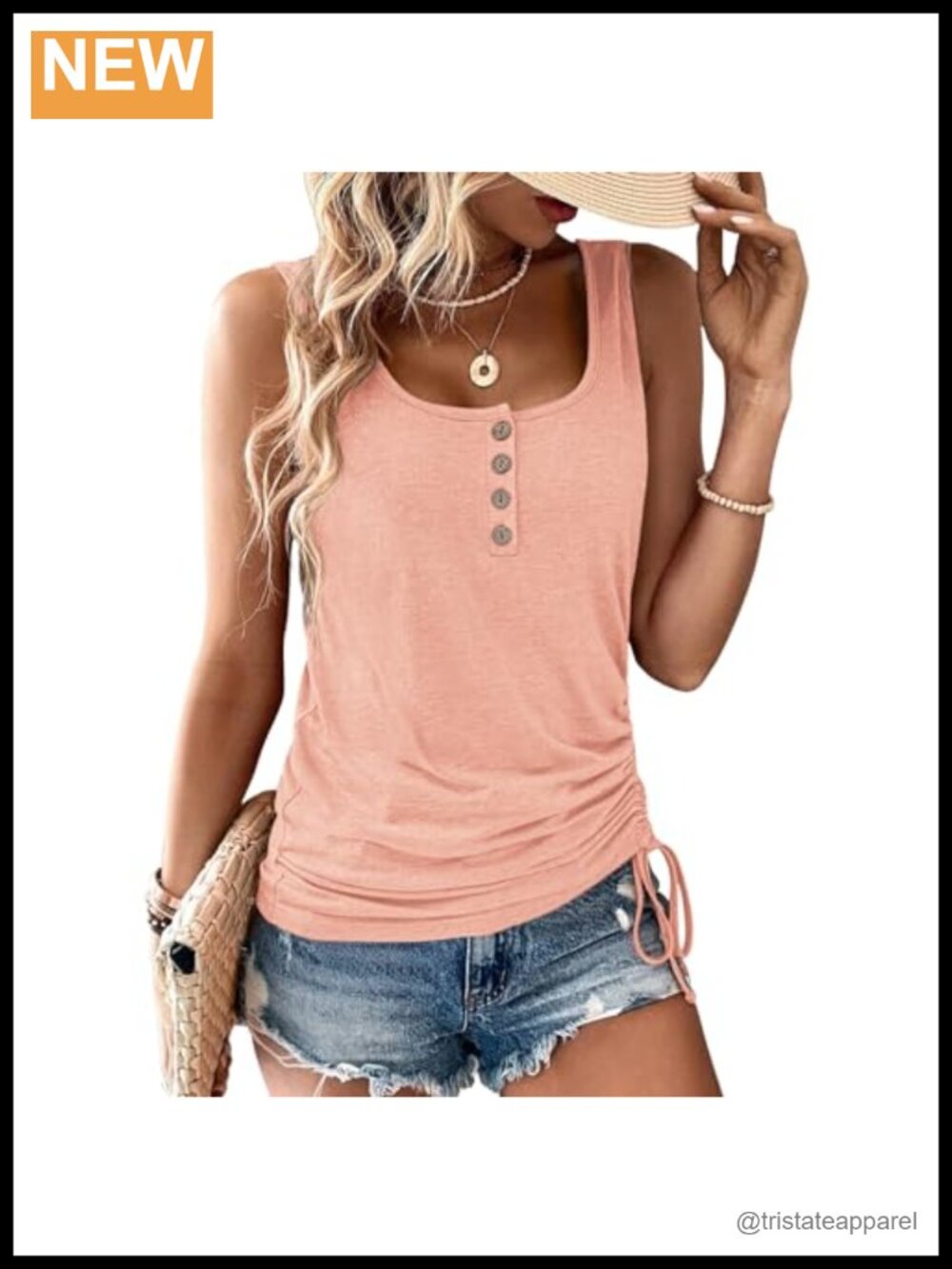 Women's U-Neck Tank Top Summer Sleeveless Loose Button Henley Shirt